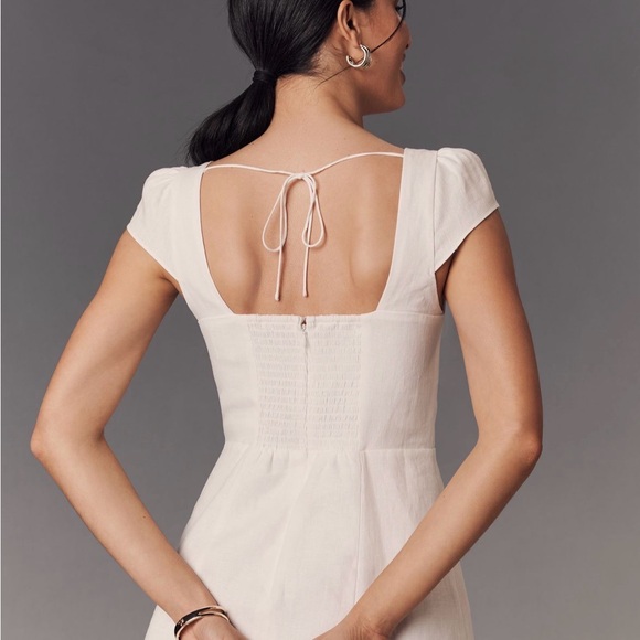 $228 NEW REFORMATION Loula Ivory Cream Cap Sleeve Linen Mini Dress - Picture 5 of 5
